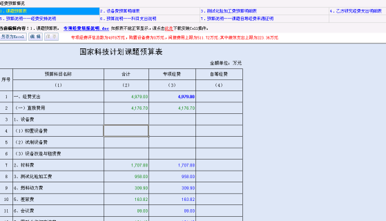 課題經(jīng)費(fèi)預(yù)算頁面