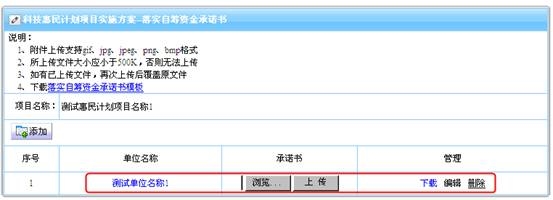 落實自籌資金承諾書列表頁面