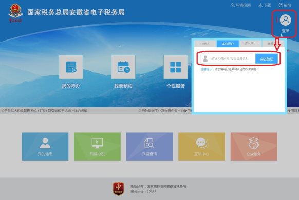 登錄安徽省電子稅務局