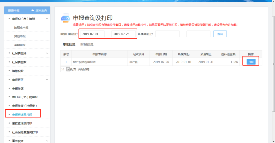 申報(bào)查詢及打印