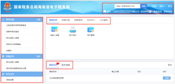海南省電子稅務(wù)局主頁功能說明
