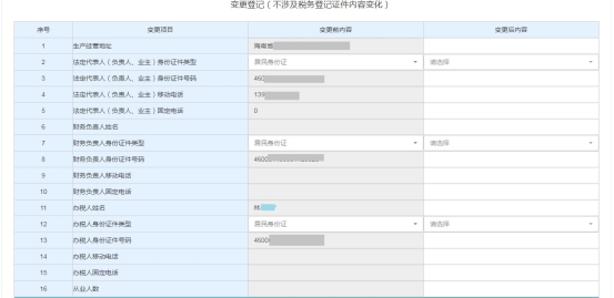 填寫變更登記（不涉及稅務登記證件內容變化）信息