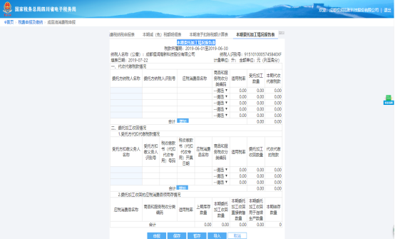 填寫本期委托加工情況報告表