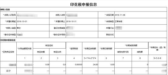  申報(bào)成功后點(diǎn)擊【打印】按鈕對(duì)申報(bào)信息進(jìn)行打印