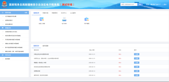 新疆電子稅務局辦稅界面
