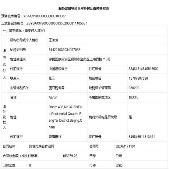 稅務登記備案表詳頁面