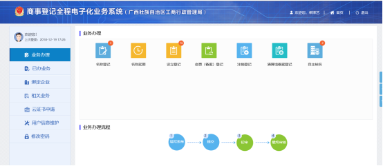 進(jìn)入到全程電子化首頁