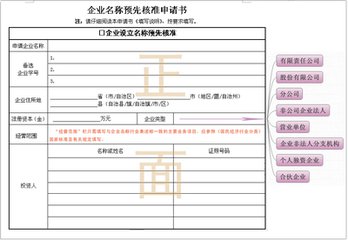 企業(yè)名稱預(yù)先核準(zhǔn)申請書